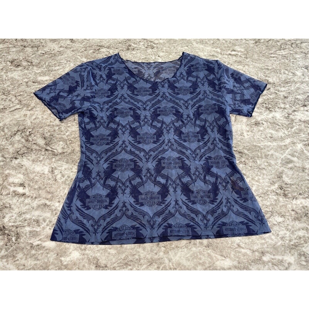 Harley Davidson Mesh Blue T-shirt Women’s Size Medium Made In The USA Vintage